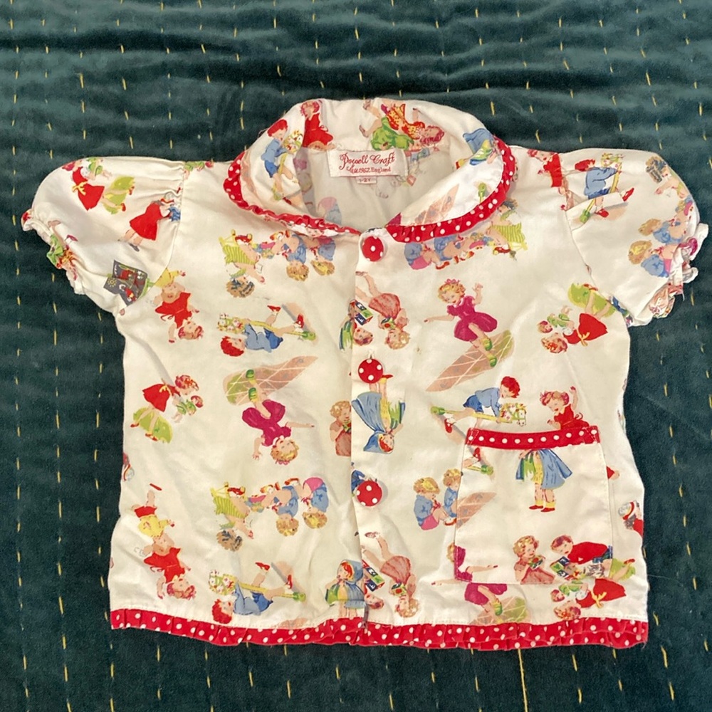Vintage Print Baby Girl Pajama Set Size 1Y by Powell Craft England